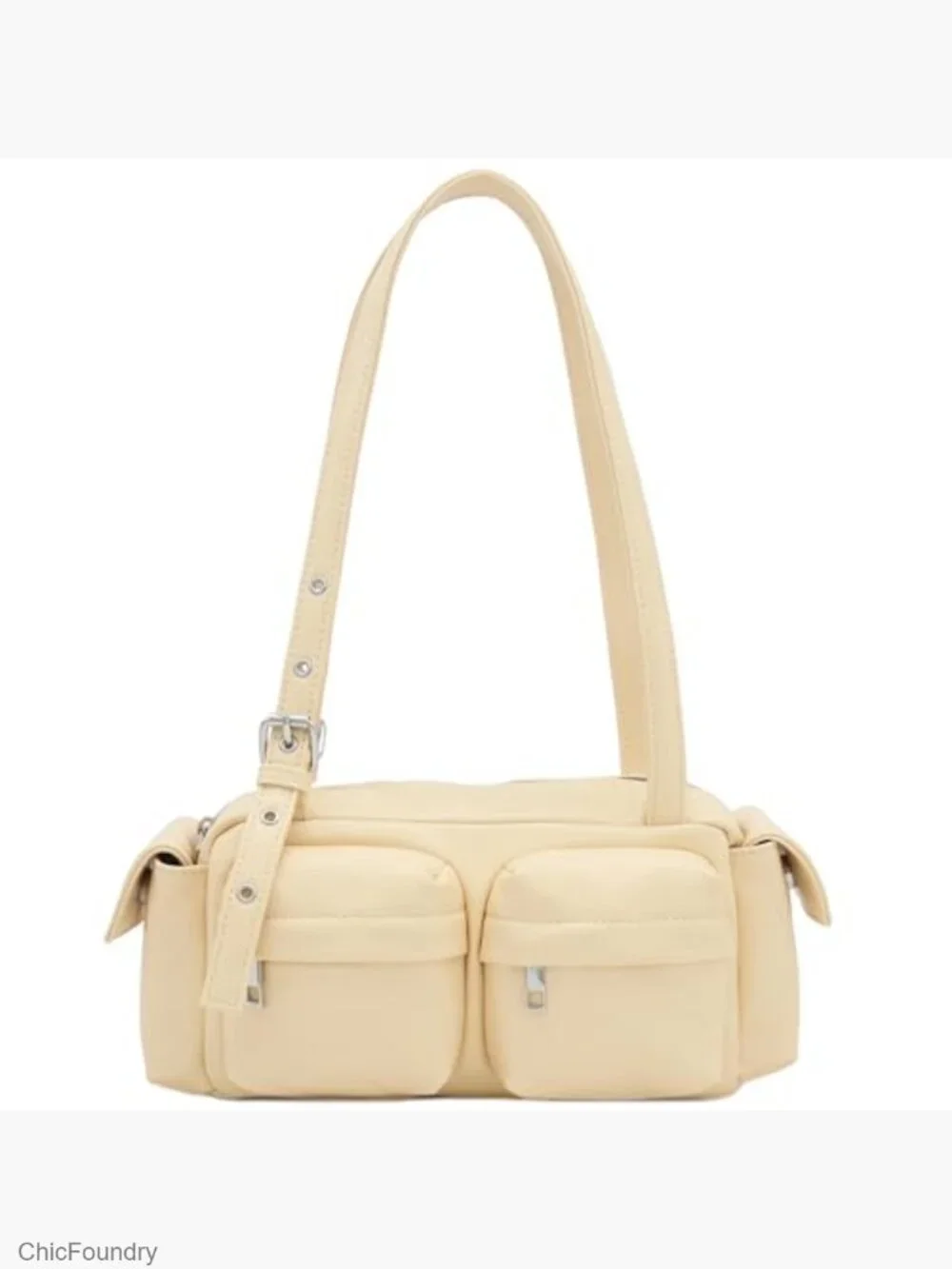 PU Leather Multi Pocket Satchel Shoulder Bag with Zippers